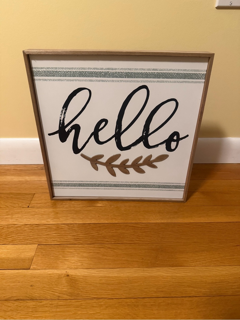 Hello Script Framed Wall Art - White, Black & Gold